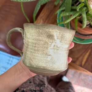 Handcrafted stamped  Mug - Brown and Cream